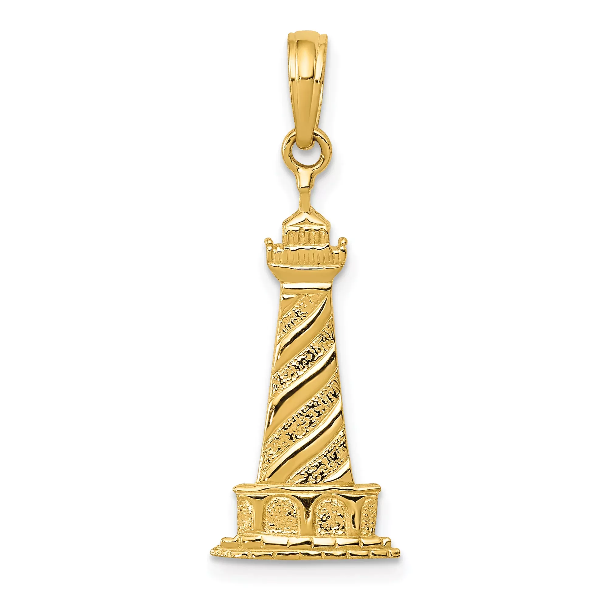 14K Gold Lighthouse Pendant for Men with Textured Back