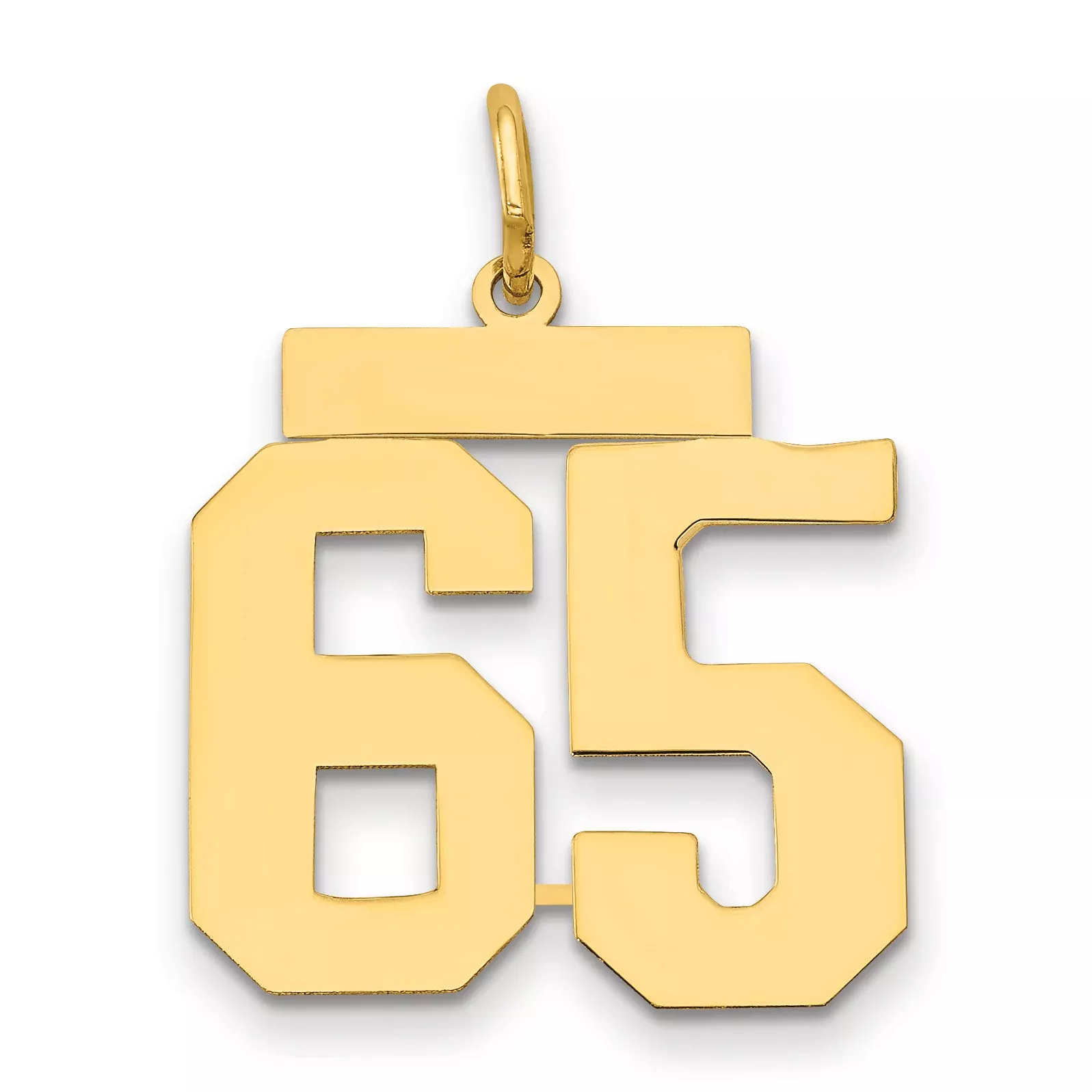 14K Gold Medium Polished Number 65 Charm, Laser-Cut Themed Design