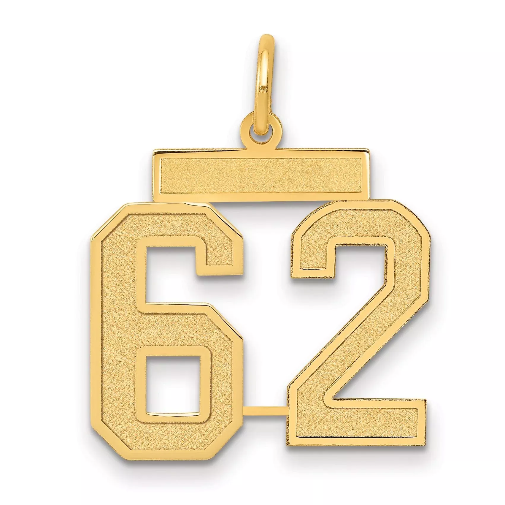 14K Gold Medium Satin Number 62 Charm with Brushed Finish