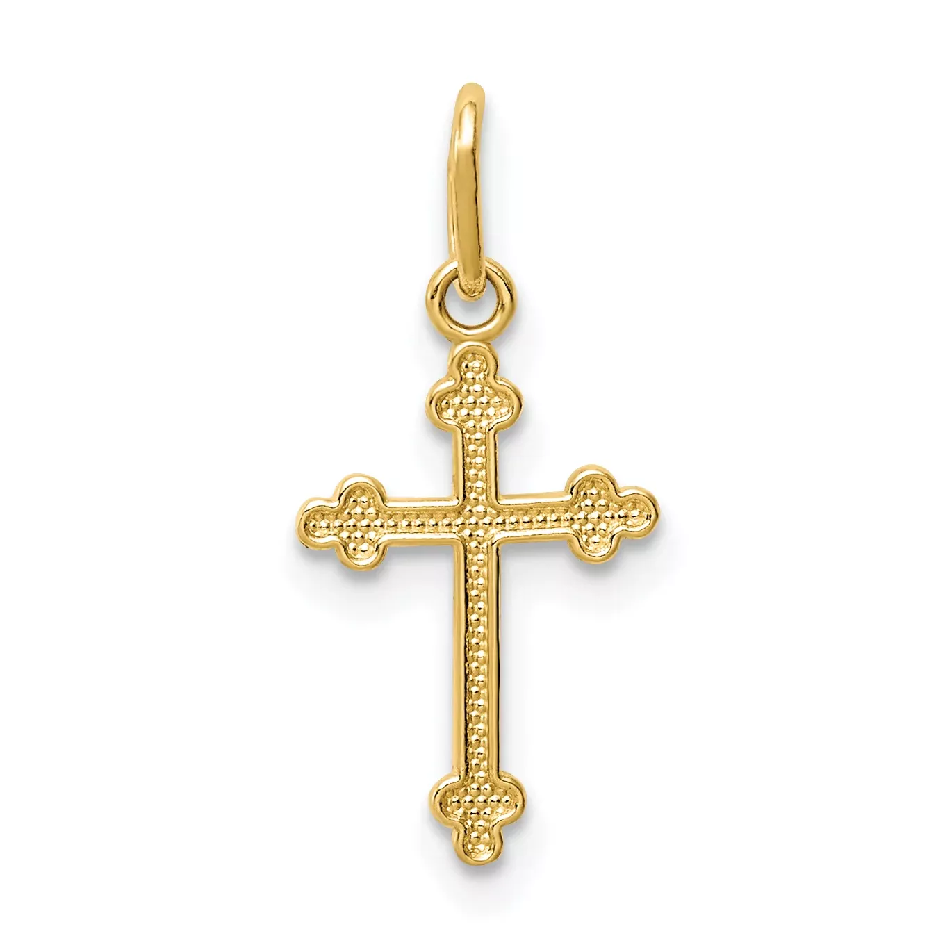 14K Gold Polished Budded Cross Charm with Diamond-Cut Design Reversible Elegance
