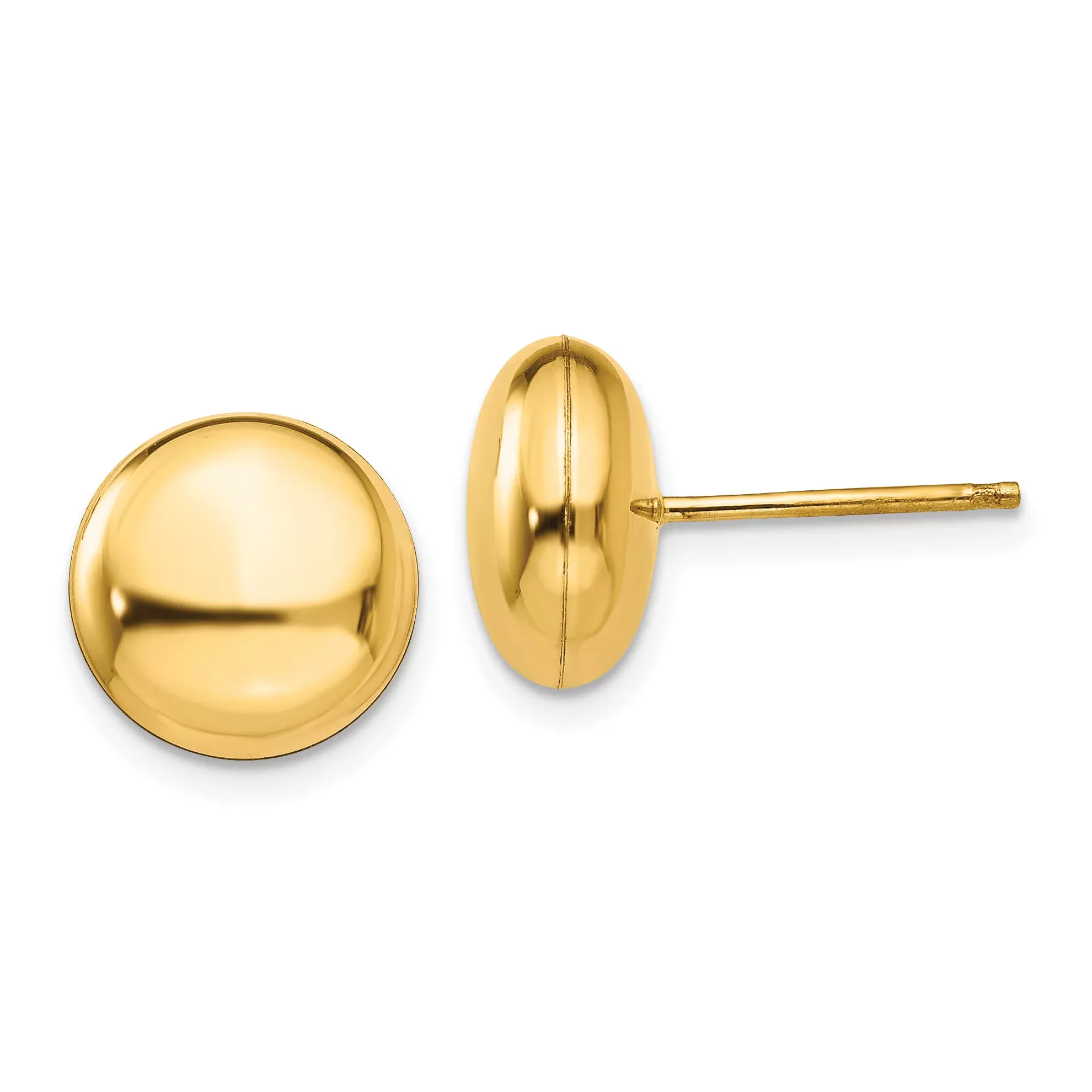 14K Gold Polished Button Earrings with Hollow Design 10.5mm