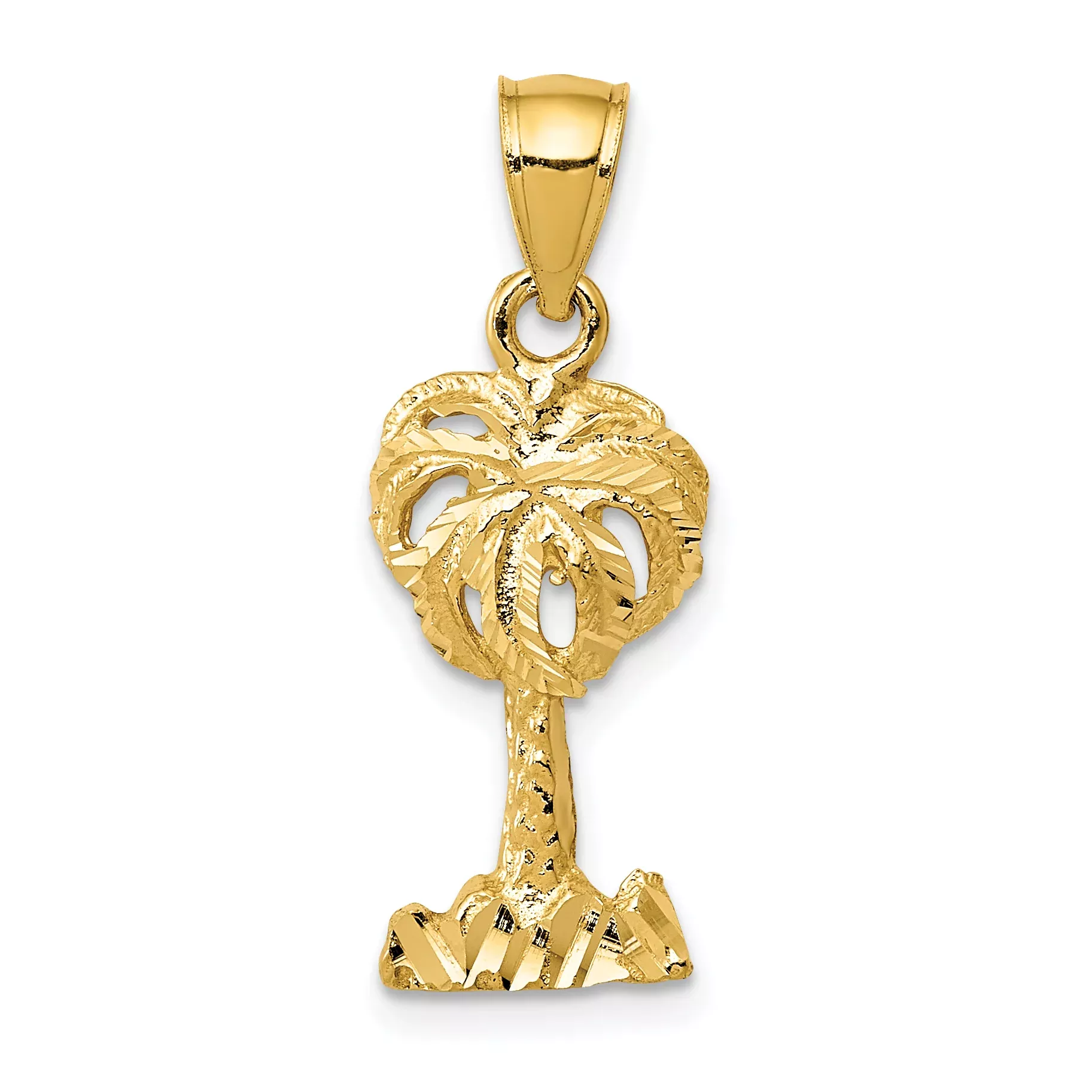 14K Gold Polished Diamond-Cut Palm Tree Pendant for Men