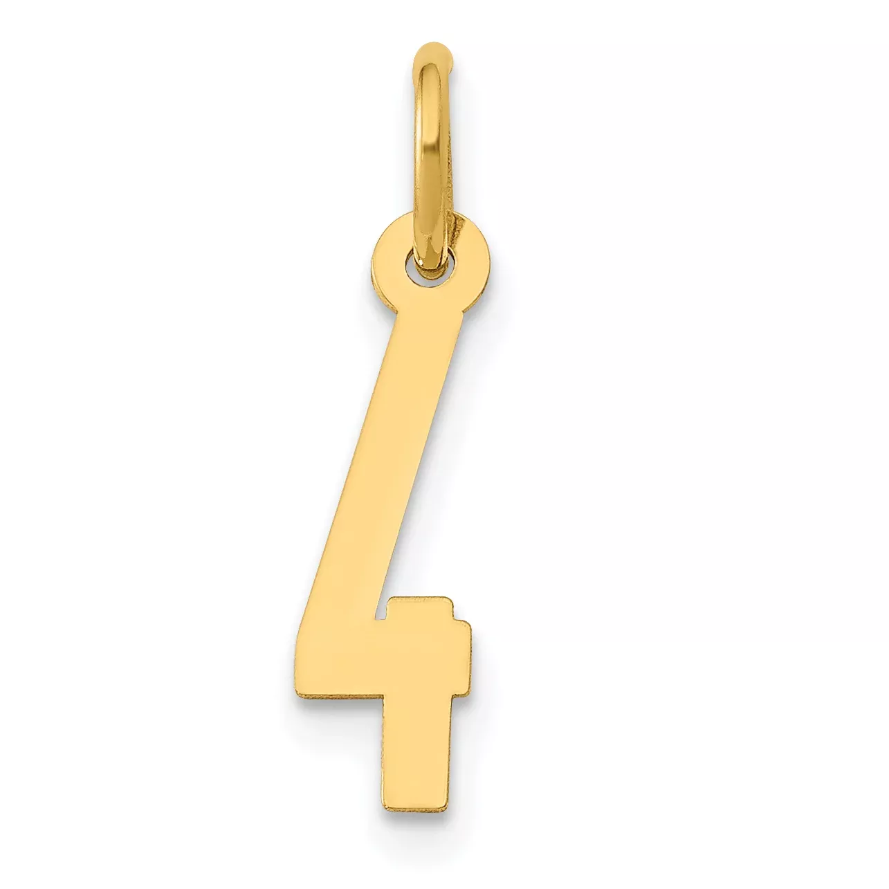 14K Gold Polished Small Elongated Number 4 Charm Laser Cut Design