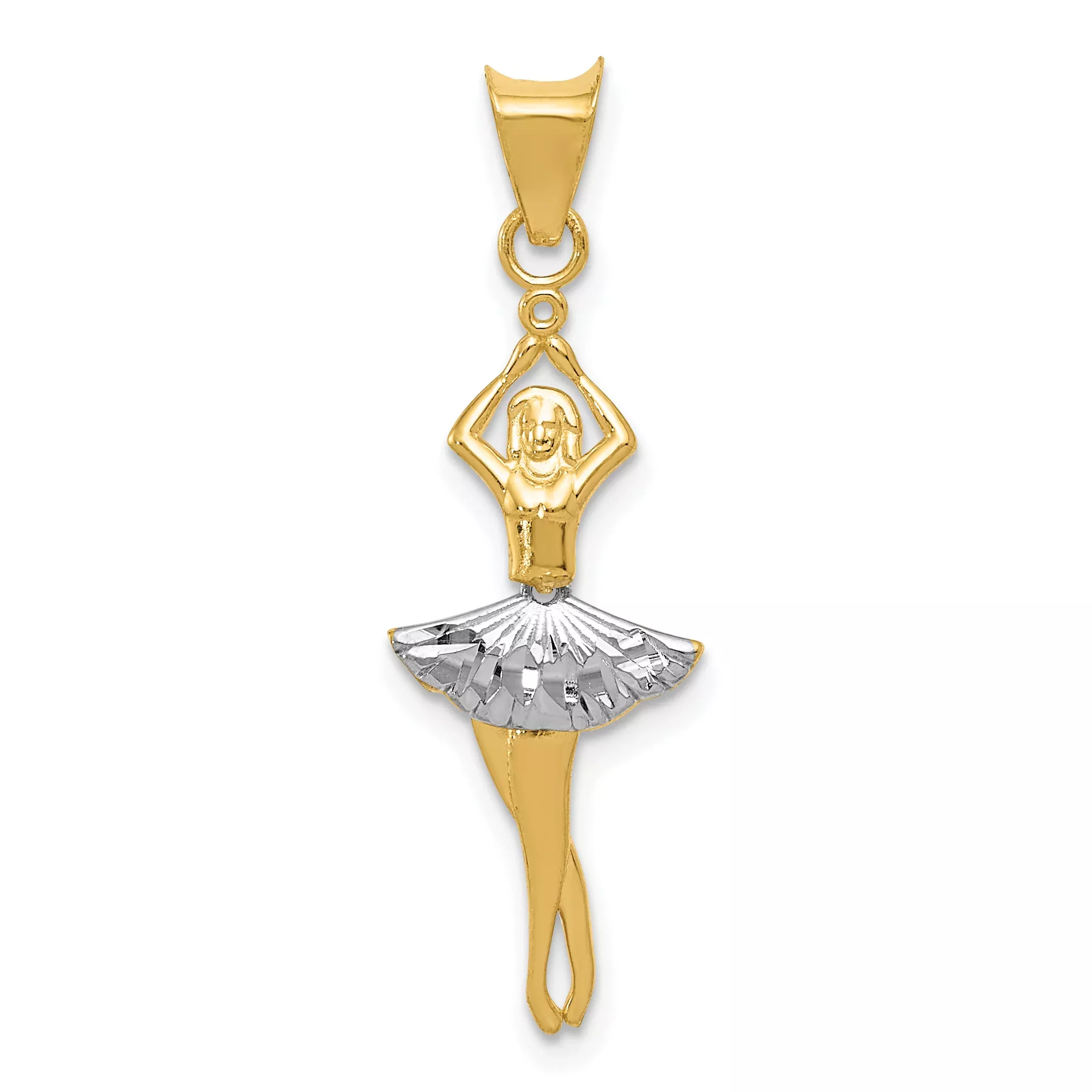 14K Gold Rhodium Polished Dancer Pendant with Moveable Design