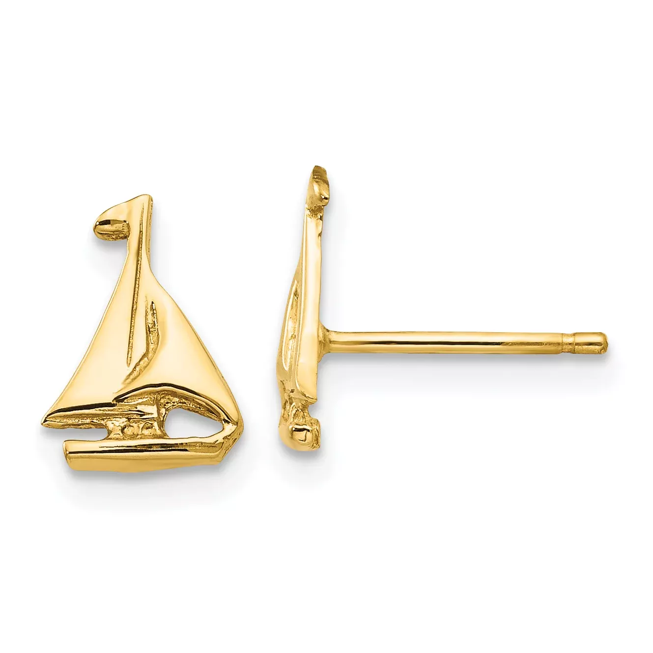 14K Gold Sailboat Earrings with Solid Cast DesignElegant and Nautical Appeal