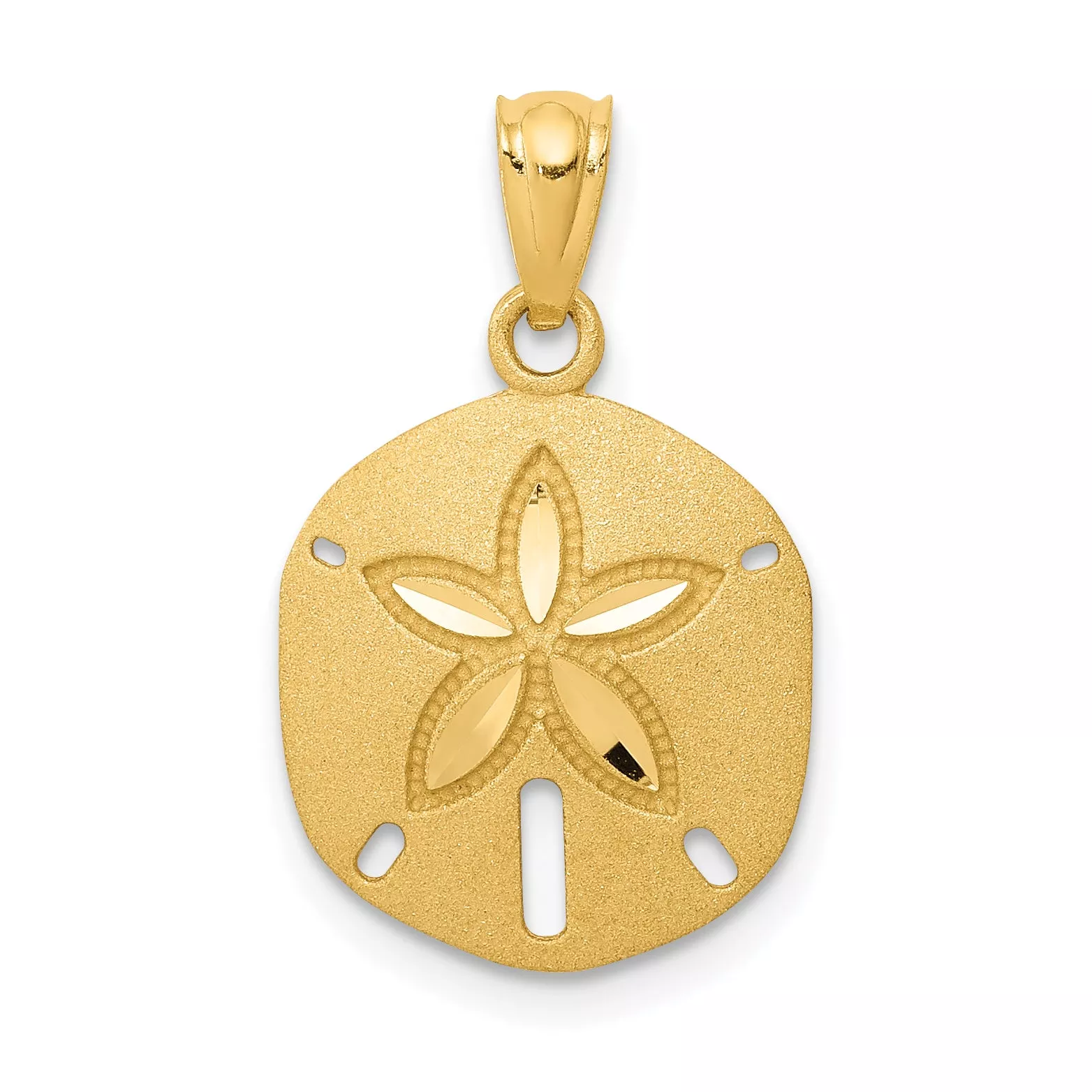 14K Gold Satin Diamond-Cut Sand Dollar PendantElegant & Solid Design