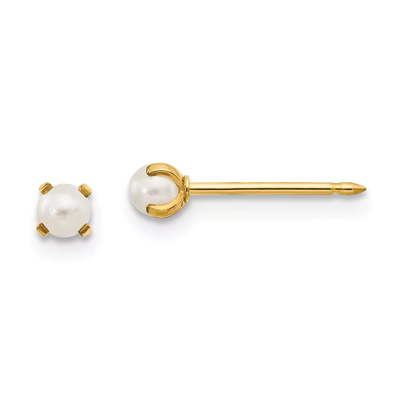 14K Gold Simulated Pearl Post EarringsElegant 3mm White Pearls