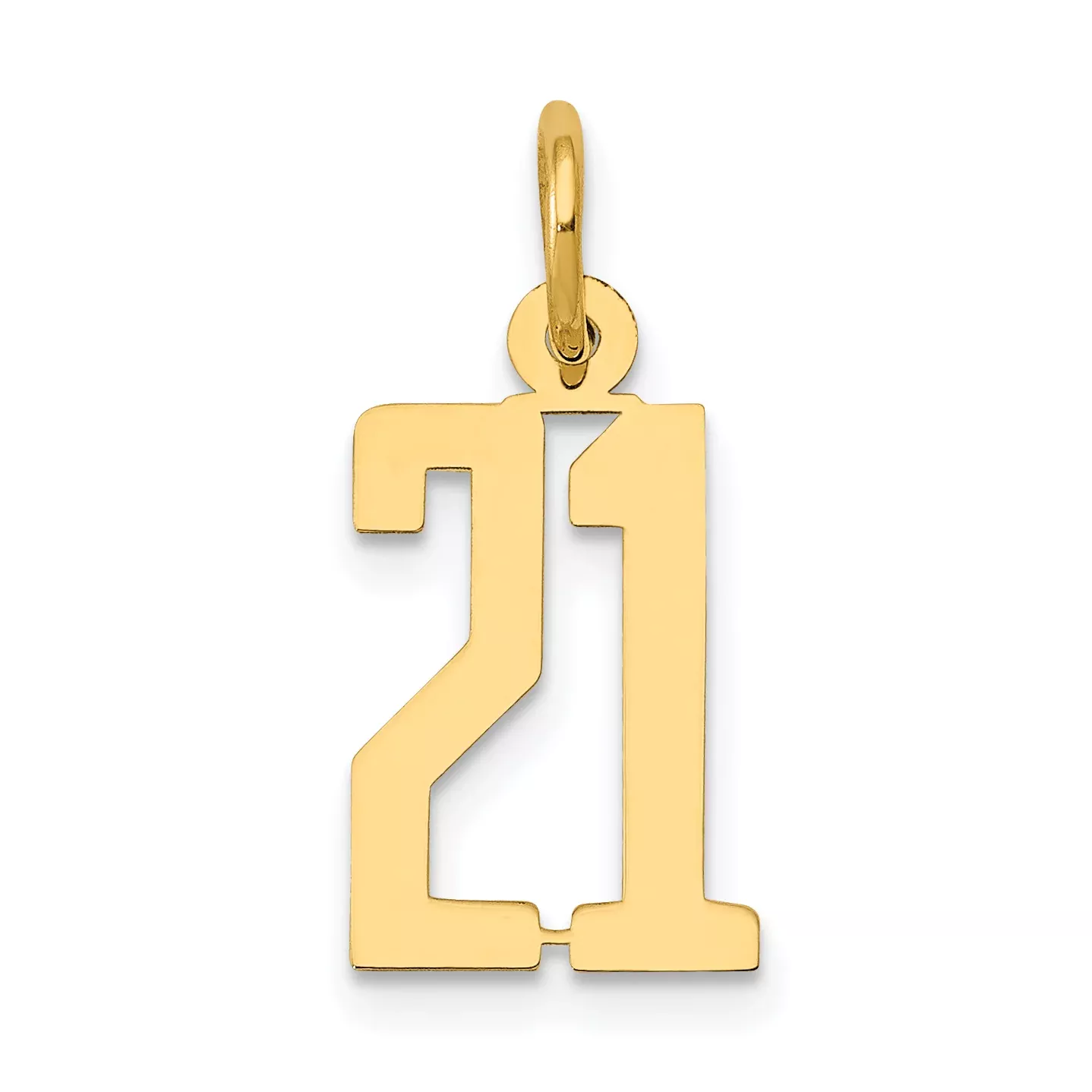 14K Gold Small Polished 21 Charm Pendant with Laser-Cut Finish