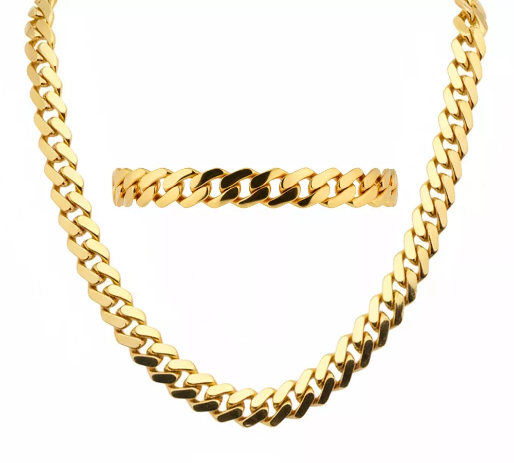 14k Gold Vermeil Cuban Monaco Bundle Set