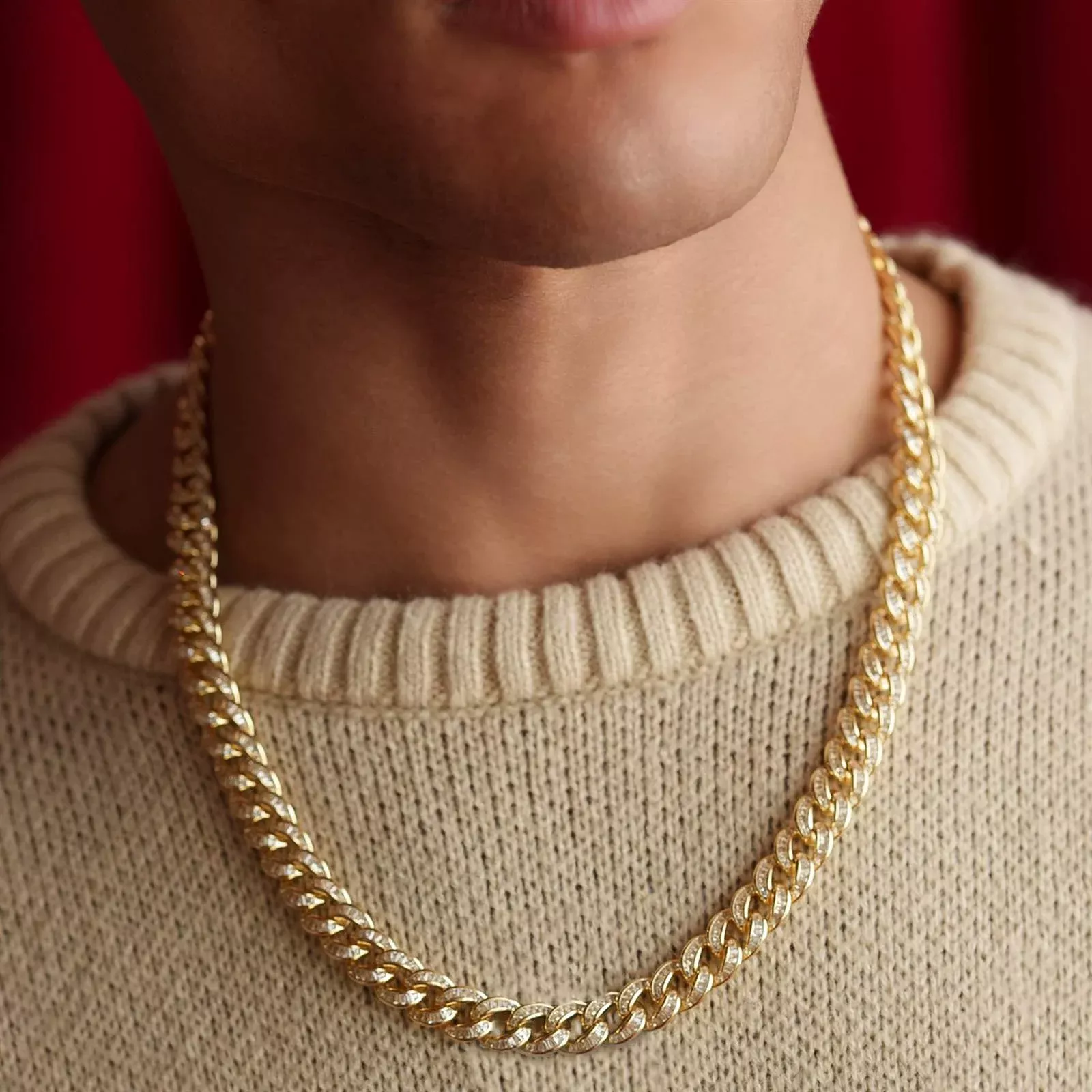 14k Gold Vermeil Diamond Baguette Cuban Chain