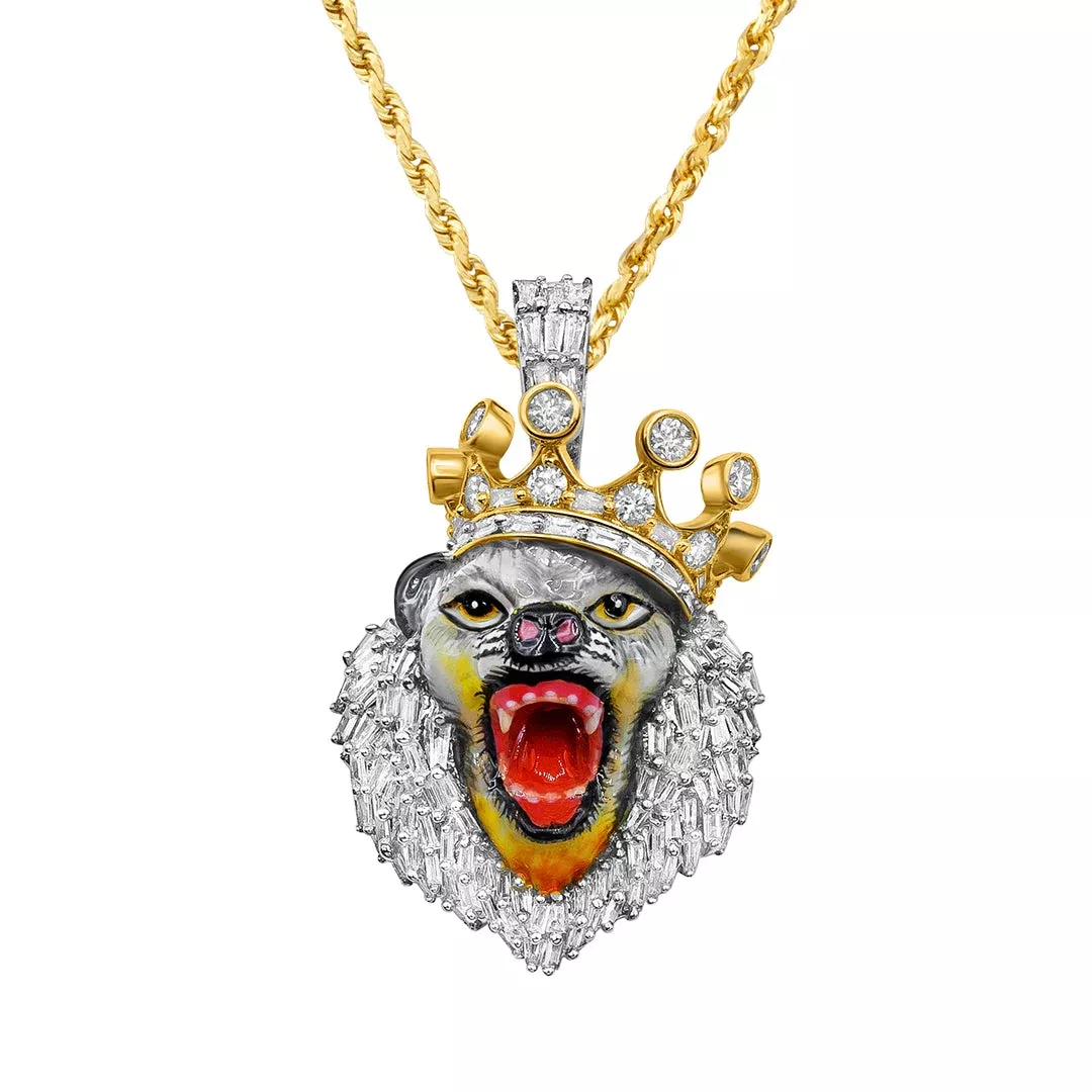 14K "King Of The Jungle" Lion Face Pendant 1.2ctw