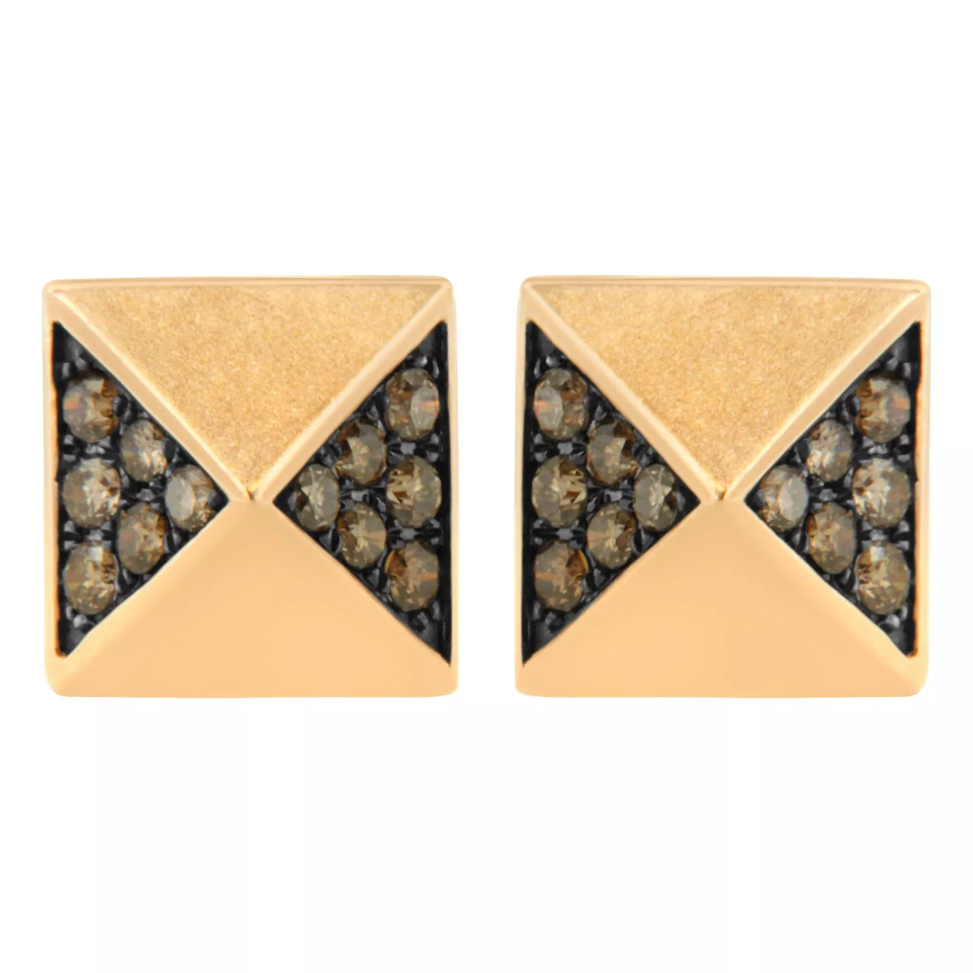 14K Rose Gold 1/4 Cttw Brown Diamond Pyramid Stud Earring (Brown Color, SI1-SI2 Clarity)