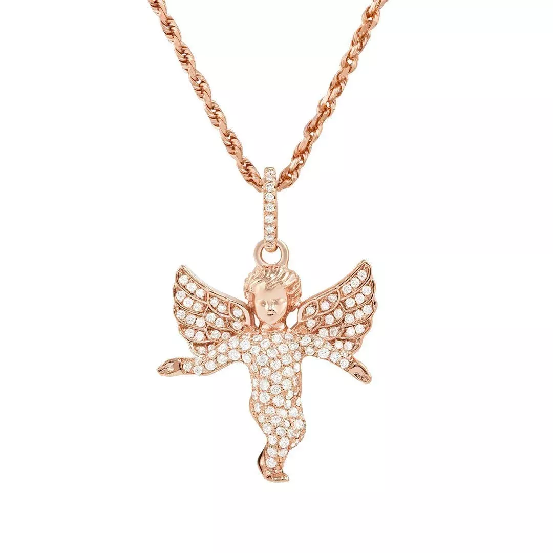 14K Rose Gold Diamond Angel Pendant 1.00 Ctw