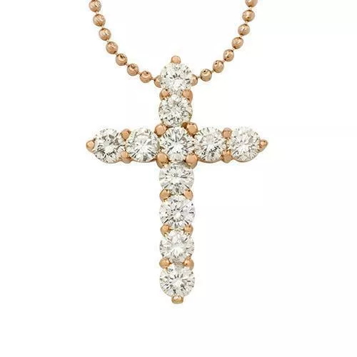 14k Rose Gold Diamond Cross Pendant 3.55 Ctw