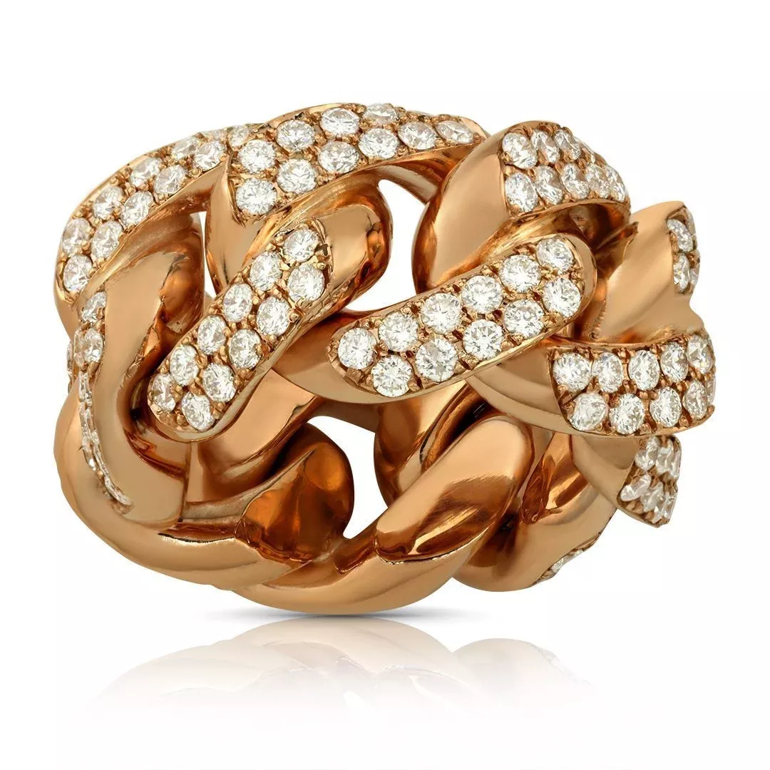 14k Rose Gold Diamond Cuban Link Ring 4.50 Ctw