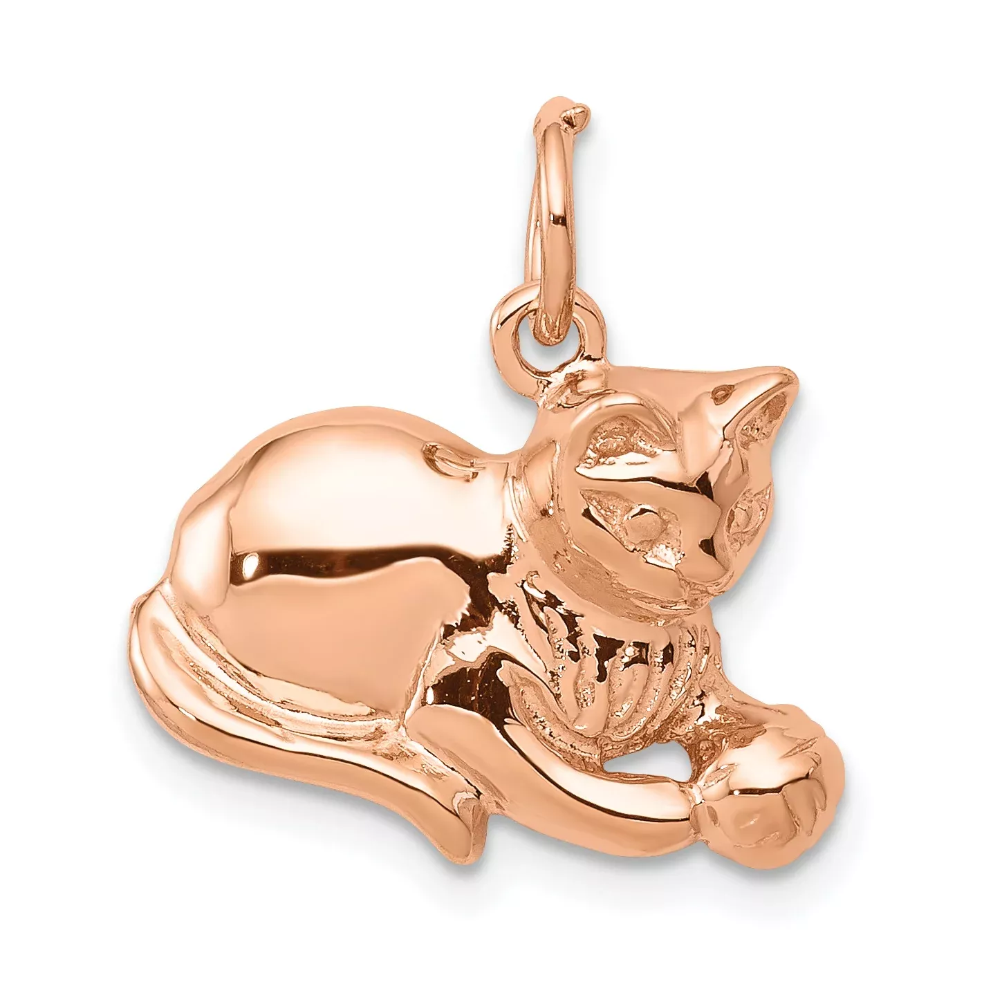 14K Rose Gold Polished Cat Charm Open-Backed Elegant Design 18mm
