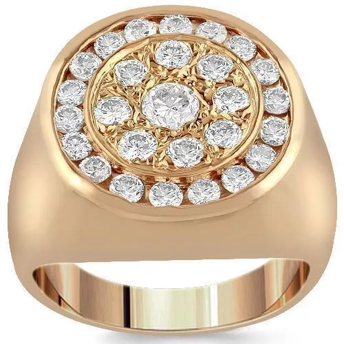 14K Rose Solid Gold Men's Diamond Ring 1.2 Cwt.