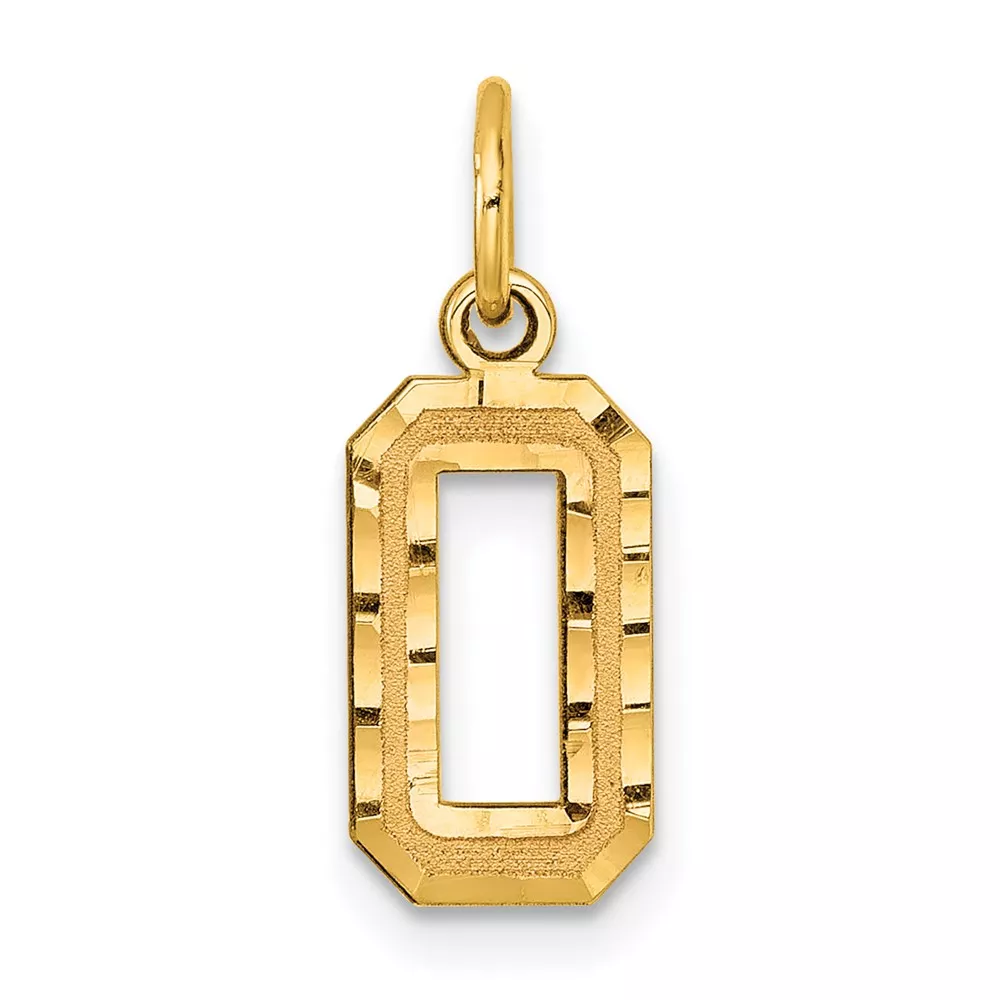 14k Small Brushed Diamond-cut Number 0 Charm