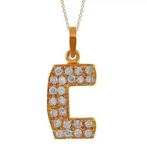 14K Solid Rose Gold Diamond Letter Initial C Pendant 0.75 Ctw