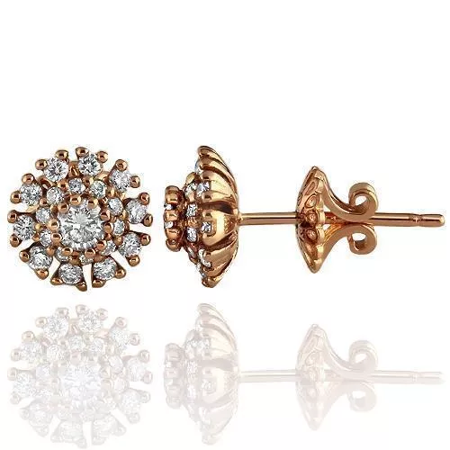 14K Solid Rose Gold Diamond Stud Earrings 1.02 Ctw