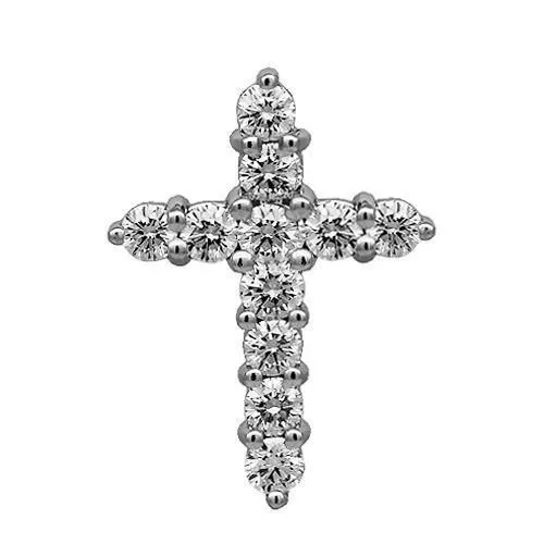 14K Solid White Gold Diamond Cross Pendant 1.75 Ctw