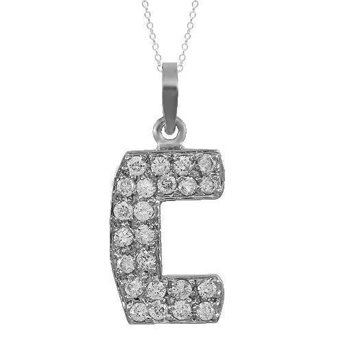 14K Solid White Gold Diamond Letter Initial C Pendant 0.75 Ctw