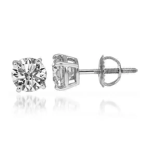 14K Solid White Gold Diamond Solitaire Stud Earrings 1.00 Ctw