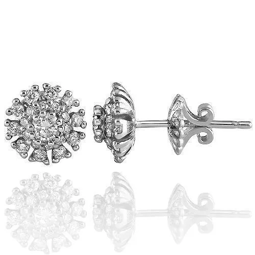 14K Solid White Gold Diamond Stud Earrings 1.02Ctw