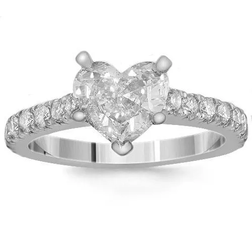 14K Solid White Gold Heart ShapedEGL Certified Diamond Engagement Ring 1.75 Ctw