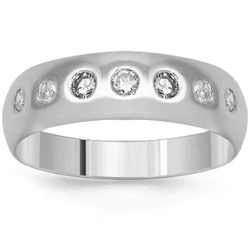 14K Solid White Gold Men's Diamond Wedding Ring Band 0.58 Cwt.