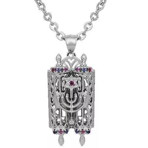 14K Solid White Gold Torah Pendant