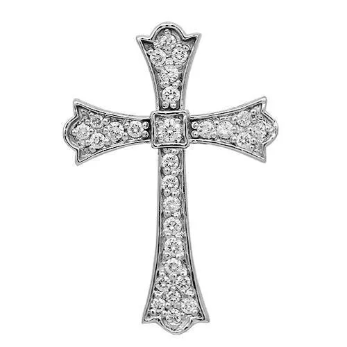 14K Solid White Gold Womens Diamond Cross Pendant 0.50 Ctw