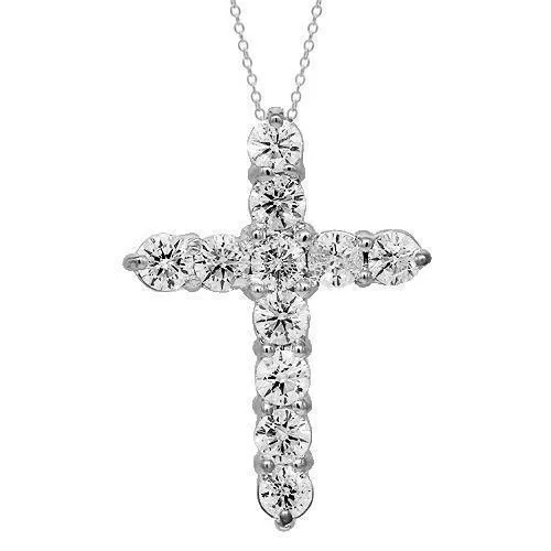 14K Solid White Gold Womens Diamond Cross Pendant 2.00 Ctw