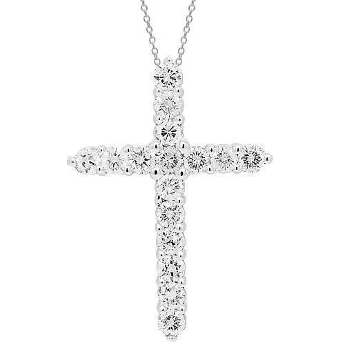 14K Solid White Gold Womens Diamond Cross Pendant 2.01 Ctw