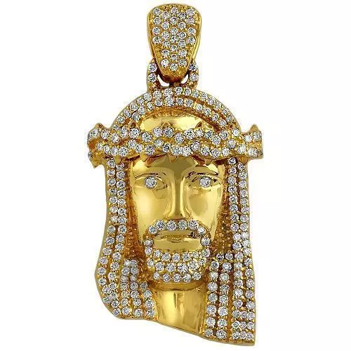 14K Solid Yellow Gold Diamond Jesus Head Pendant 2.00 Ctw