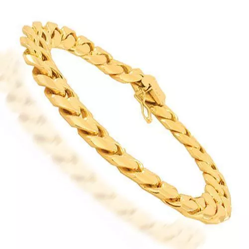 14K Solid Yellow Gold Mens Cuban Bracelet 12 mm