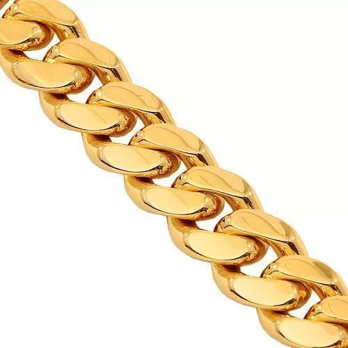 14K Solid Yellow Gold Mens Cuban Bracelet 9 mm