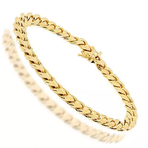 14K Solid Yellow Gold Mens Cuban Link Bracelet 9 MM