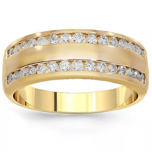 14K Solid Yellow Gold Mens Diamond Wedding Ring Band 0.96 Ctw