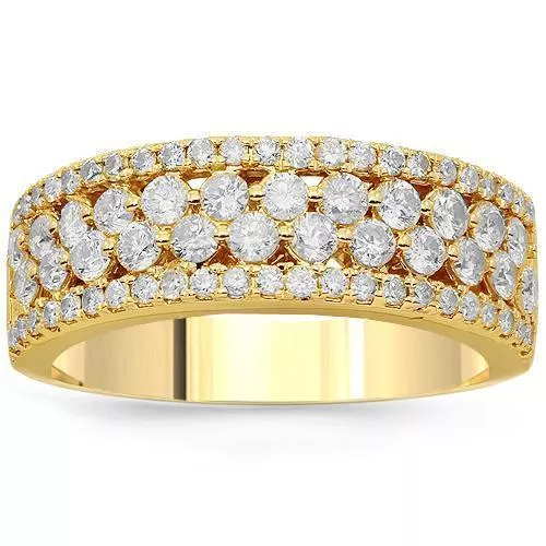 14K Solid Yellow Gold Womens Diamond Cocktail Ring 1.06 Ctw