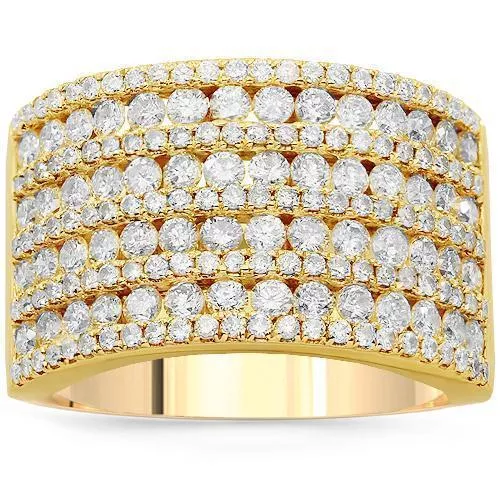 14K Solid Yellow Gold Womens Diamond Cocktail Ring 2.15 Ctw