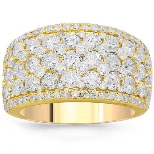 14K Solid Yellow Gold Womens Diamond Cocktail Ring 3.68 Ctw