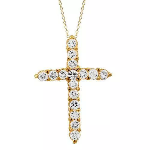14K Solid Yellow Gold Womens Diamond Cross Pendant 0.75 Ctw