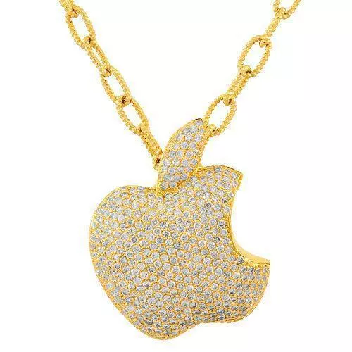 14K Solid Yellow Gold Womens Diamond Custom Apple Pendant 3.91 Ctw