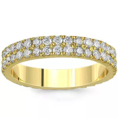 14K Solid Yellow Gold Womens Two Row Diamond Wedding Ring Band 1.50 Ctw