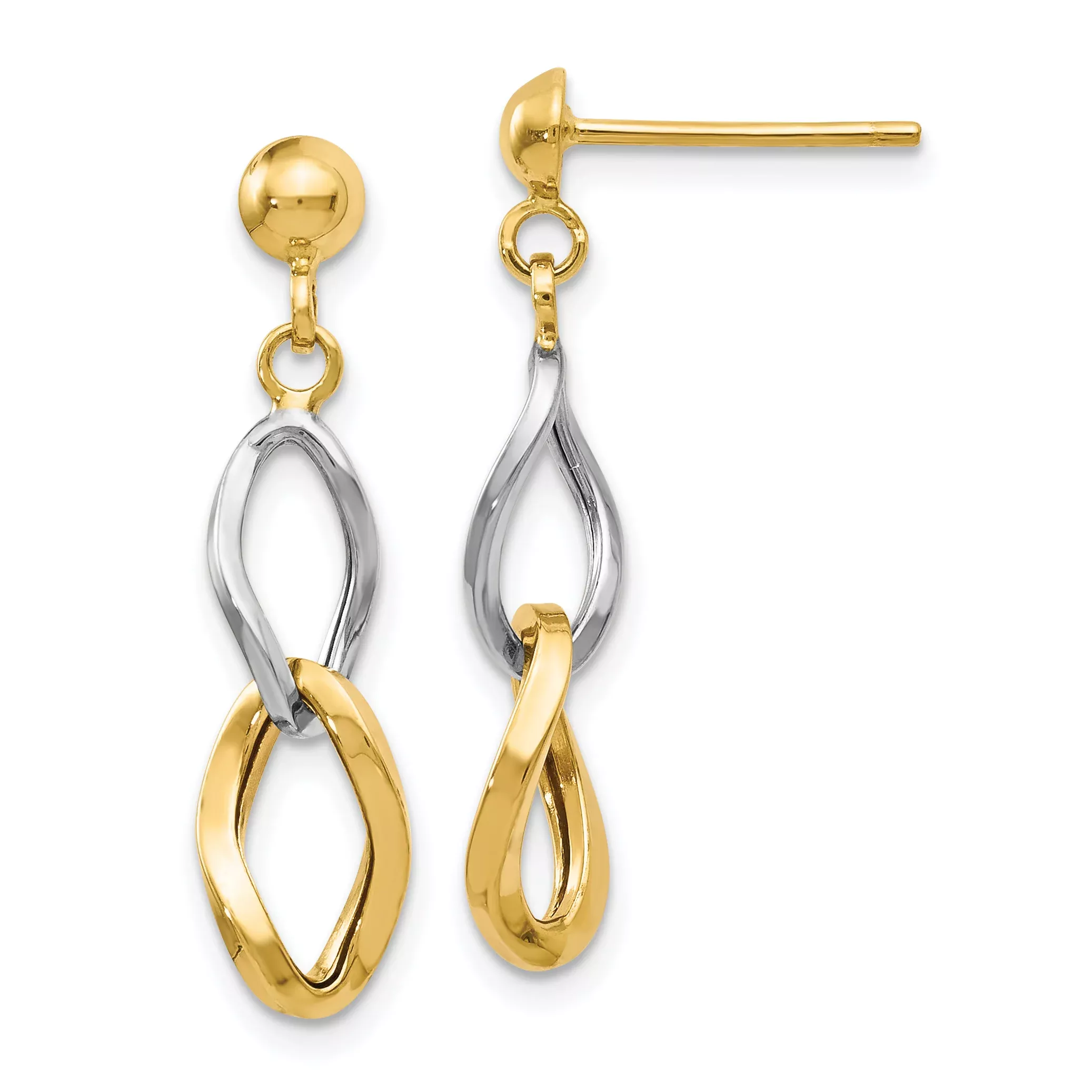 14K Two-Tone Gold Dangle Earrings with Polished Finish
