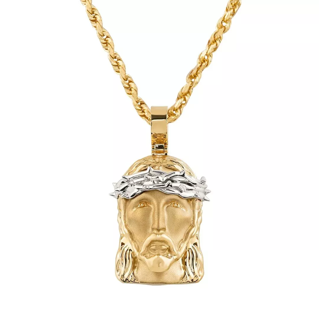14k Two Tone Gold Jesus Head Pendant