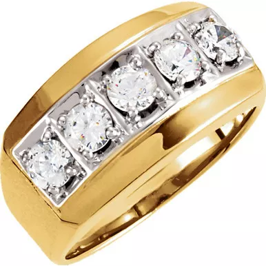 14k Two tone Gold Mens 5 StoneDiamond Ring 1.25 CTW