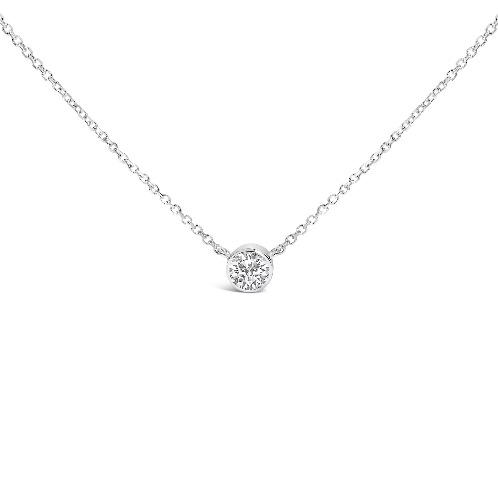 14K White Gold 1.00 Cttw Bezel Set Round Lab-Grown Diamond Solitaire 18" Pendant Necklace (F-G Color, VS1-VS2 Clarity)