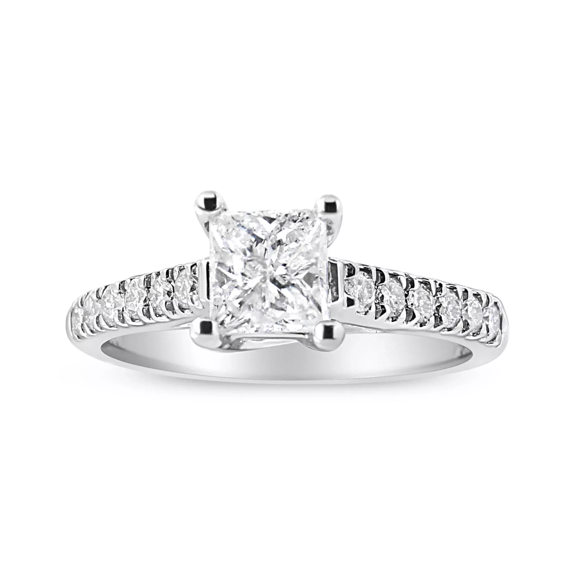 14K White Gold 1 1/5 Cttw 4-Prong Set Princess Diamond Classic Engagement Ring